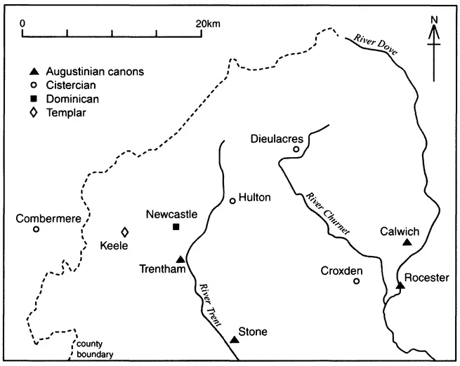 FIGURE 1.1 Monastic houses in North Staffordshire