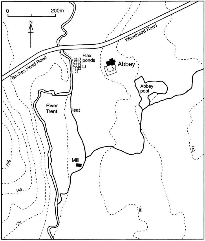 FIGURE 1.3 Hulton Abbey in its medieval topography. Birches Head Road may follow a medieval route