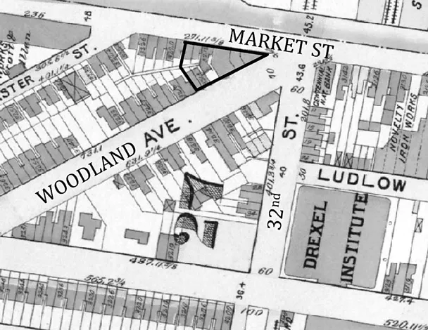 Figure 1.2 West Philadelphia c. 1895, showing building site names annotated