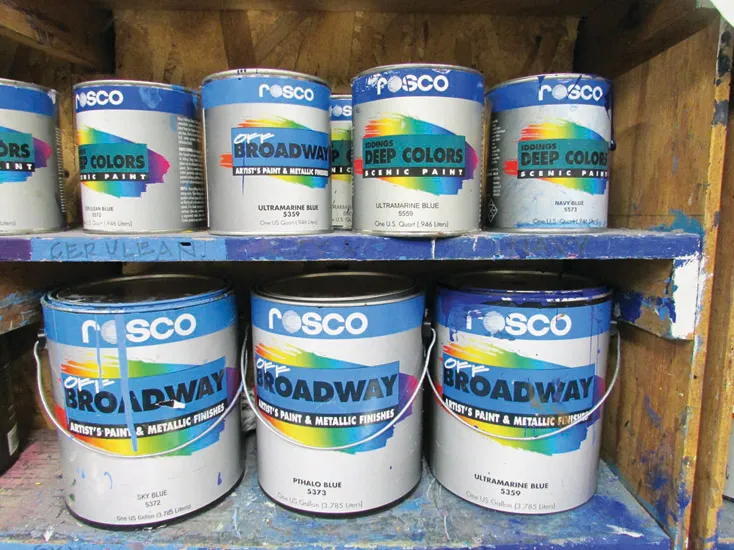 Figure 1.2 Vinyl acrylic paint, such as the Off Broadway scenic paint shown here, makes up the vast majority of paint used on scenery.