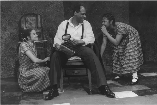 Figure 1.1 Godfrey Crump with daughters Ernestine and Ermina. Daryl Edwards (center) as Godfrey, Kisha Howard (right) as Ernestine, and Nicole Leach (left) as Ermina in the world premiere production at Second Stage. Photo by Susan Cook, ©1995.