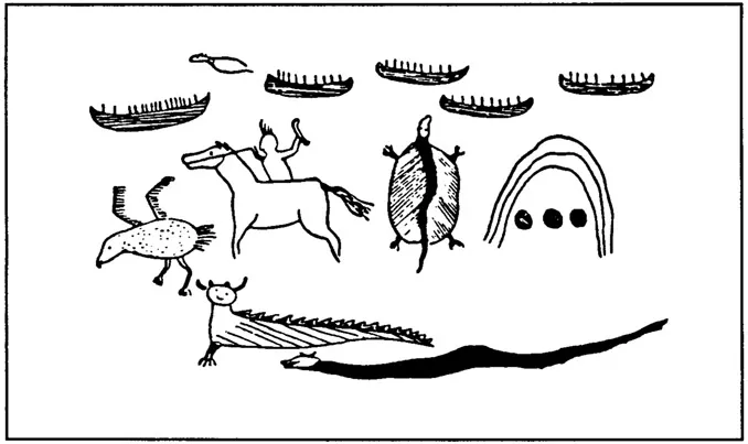 Figure 1.2 Indian rock drawing from Michigan (from H. R. Schoolcraft, Historical and Statistical Information, Respecting the History, Condition, and Prospects of the Indian Tribes of the United States, Part 1, Philadelphia, 1851).