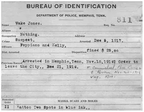 FIGURE 1.2 Early mug-shot files depicted photographs, fingerprints, and Bertillon measurements. Eventually, Bertiilon measurements were discarded as a means for identification. Courtesy Memphis Police Department.