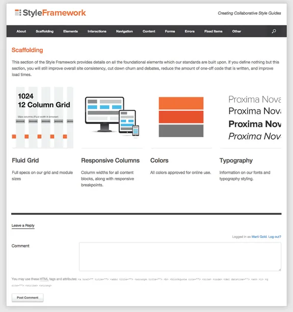 Screenshot of the Scaffolding Category Landing Page from StyleFramework.com.
