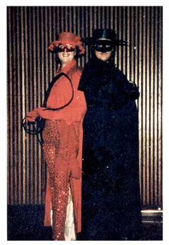 Figure 1.5 Two simply constructed Halloween costumes of Zorro and an alter-ego. Both costumes were put together mainly from items found at thrift stores, and/or sewn quickly and inexpensively. From left to right, Laura Haywood-Cory, Cheralyn Lambeth.