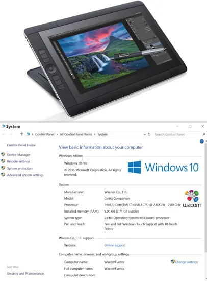 Fig 1.2 View of system resources for Cintiq Campanion 2.