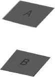Figure 1.2 A white sheet has been drawn over the Checker Shadow Illusion, with cut-outs for squares A and B, and now they appear to be identical. In this case they are presented as unrelated colours.