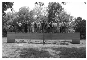 FIGURE 1.2 Students testing eight-by-eight-inch cypress timbers comprising the entrance-door beam, Newbern T own Hall, Newbern, Alabama, 2011 Source: Andrew Freear