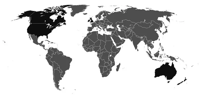 Figure 1.1 Countries Where English Is a Major Language