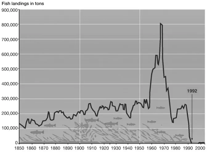 Figure 1.2 Example of nonlinear change used by MA (2005a) shows the growth and eventual collapse of the Newfoundland cod fishery