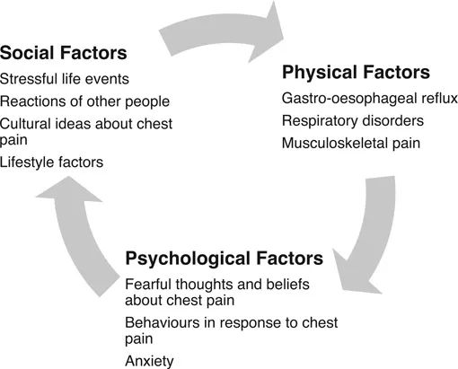 Figure I.1 The biopsychosocial model of chest pain indicating the types of biological, psychological and social factors that may be important in NCCP.