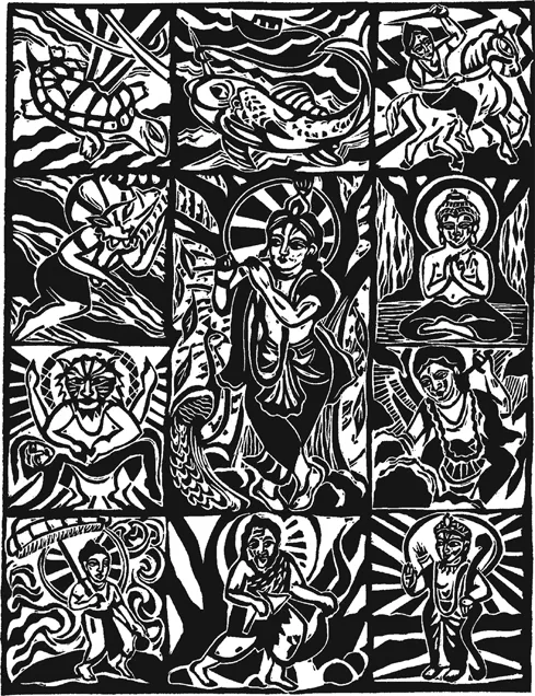 Figure 1.1 Kṛṣṇa and the ten avatāras of Viṣṇu.