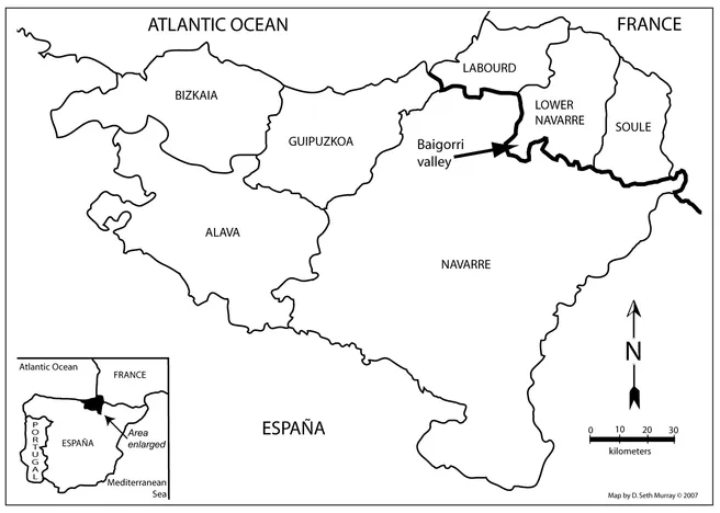 Figure 1.1. The Basque region and the Baigorri Valley. Seth Murray 2007.