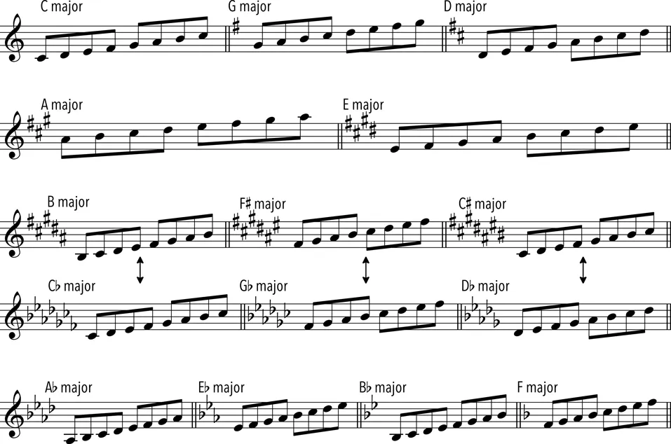 
Figure 1.5
 Key Signatures—Major Scales