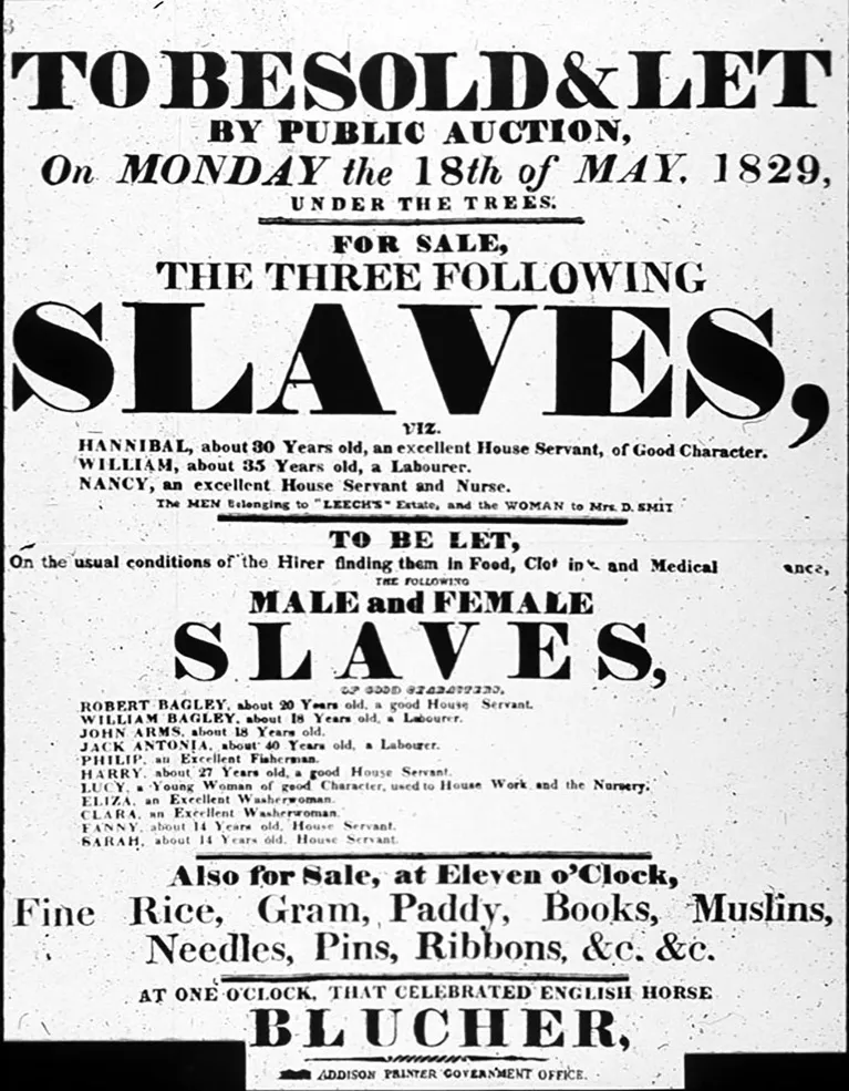 Figure 1.1 A poster advertising a slave auction held May 18, 1829 in the British Atlantic Colony of St. Helena.