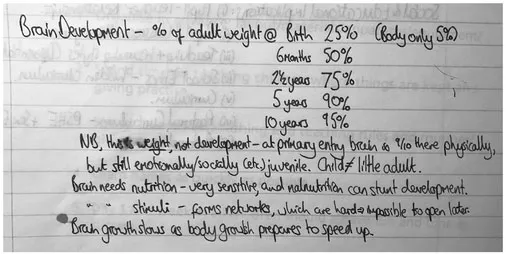 Figure 1.1 My handwritten PGCE notes, circa 1996