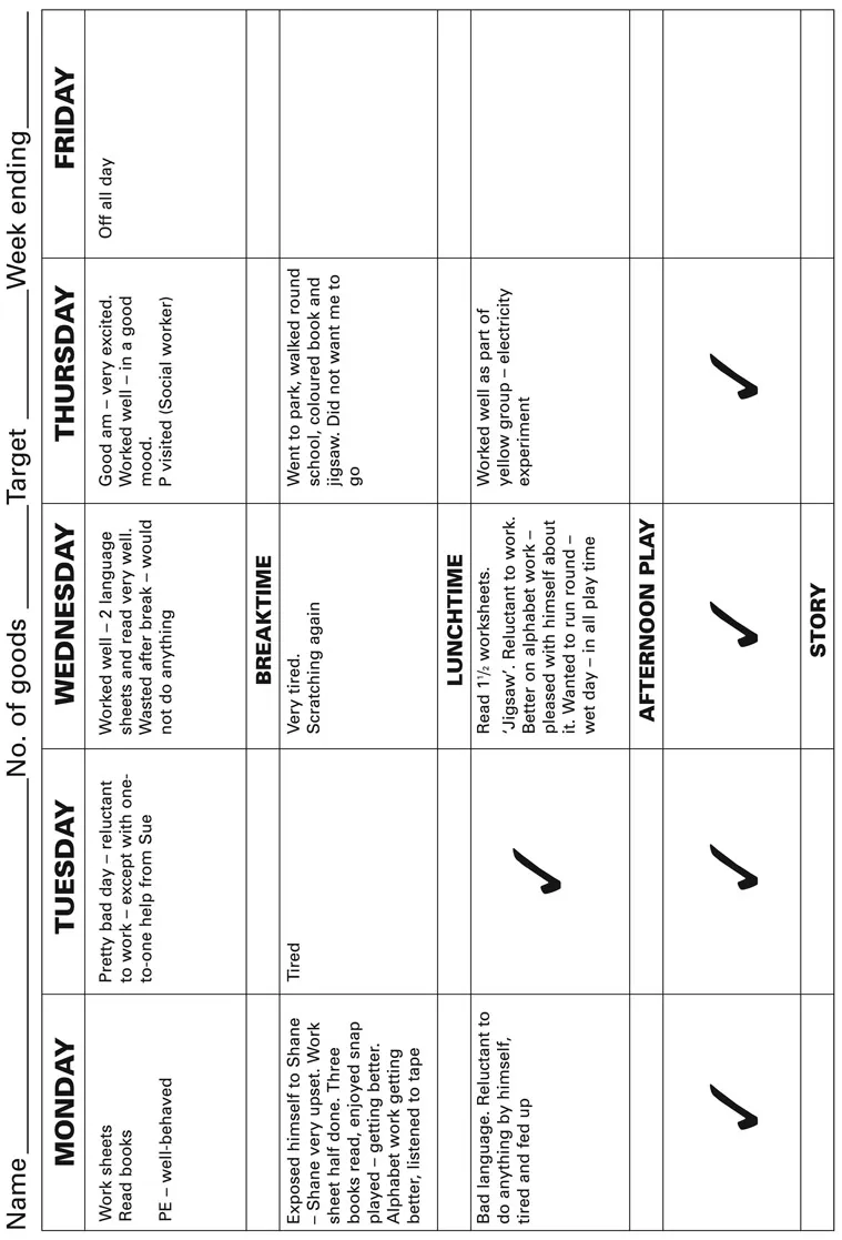 Figure 1.2 Weekly sheet of observations about four-year-old