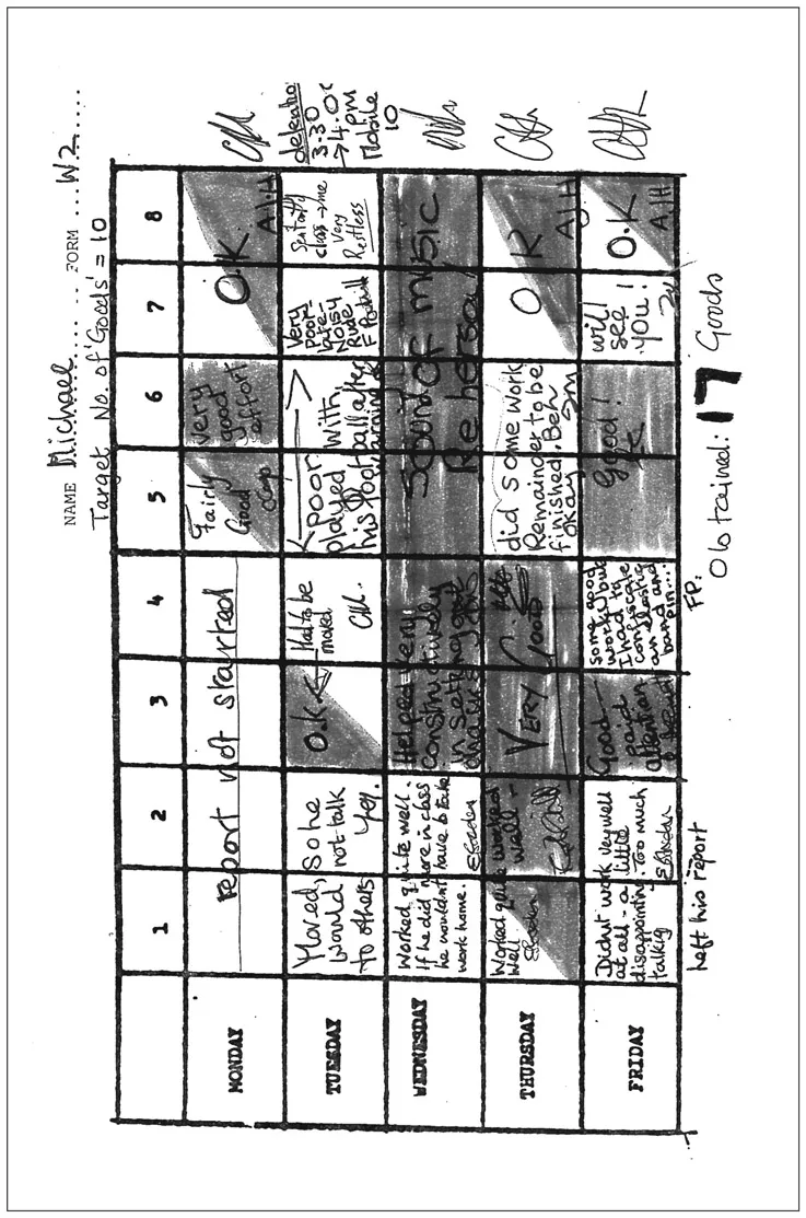 Figure 1.3 Weekly sheet used on programme with a 14âyear-old (coloured spaces indicate âgoodâ sessions)