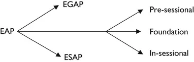 Figure 1.1 Classification of English for academic purposes (EAP)