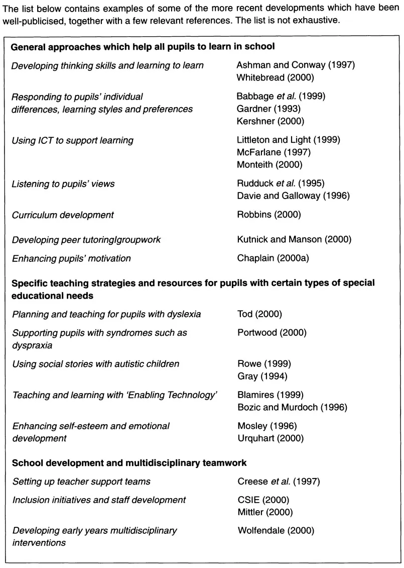 Table 1.1 New approches to teaching pupils with SEN