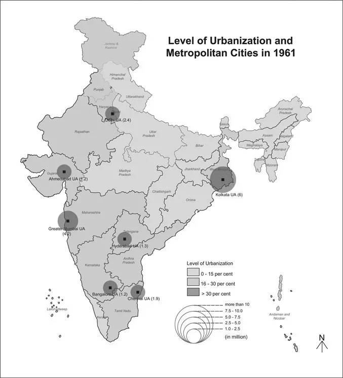 Figure 1.1 State-wise level of urbanization and growth of population of major metropolitan cities