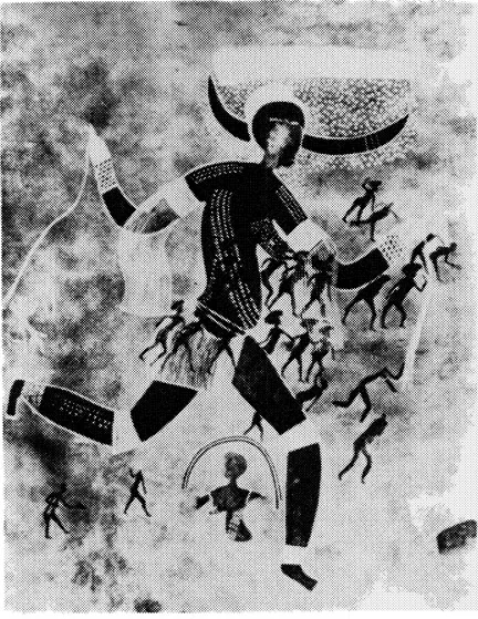4. White Lady of Aouanret, Tassili-N-Ajjer, North Africa, Bovidian period, ca. 5000-1200 b.c. (after B. Brentjes, African Rock Art, New York, 1970, pi. 16).