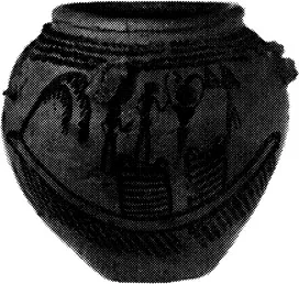 5. Nome goddess with upraised arms. Predynastic painted bowl of the Gerzean period. Chicago, Oriental Institute 10581 (Oriental Institute).