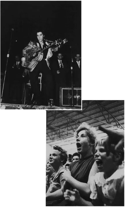 I do not know now which shocked me most, the physical gyrations of the young singer who dominated the stage that afternoon, or the screaming response of the young women who rushed the stage. Collection of Ger Rijff.