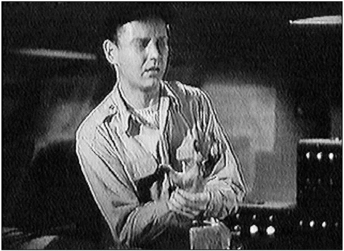 Fictitious scientist Matt receives a fatal dose of radiation while working on the A-bomb in The Beginning or the End? (1947)