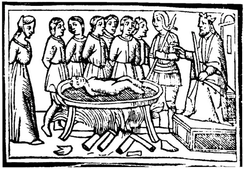 Figure 1: Dismembered martyr from 2 Maccabees 7 as represented in an Italian Bible of 1525.