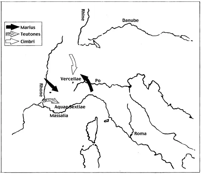 FIGURE 1.1 Marius Against the Teutones and the Cimbri, 102-101 B.C.
