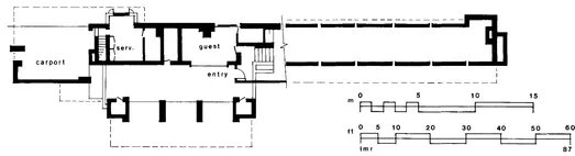 1.1. Frank Lloyd Wright, Lloyd Lewis House, Libertyville, Illinois, 1939. Plans of the lower level and the upper living level. Drawing: L. M. Roth.