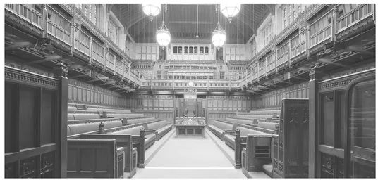 1.5. Sir Charles Barry and A. W. N. Pugin, House of Commons chamber, Houses of Parliament, London, England, 1836–1870; restored 1946. Following extensive damage after being hit by a German bomb, the House of Commons chamber, an example of the impact of behavioral space, was rebuilt at the urging of Winston Churchill nearly exactly as it had been, since to have changed it, he argued, would change the operation of parliamentary governance. Photo: © Richard Bryant/ Arcaid/Corbis.