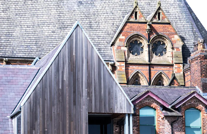 Figure 1.04 Modern and Victorian gables at Gorton Monastery, Manchester.