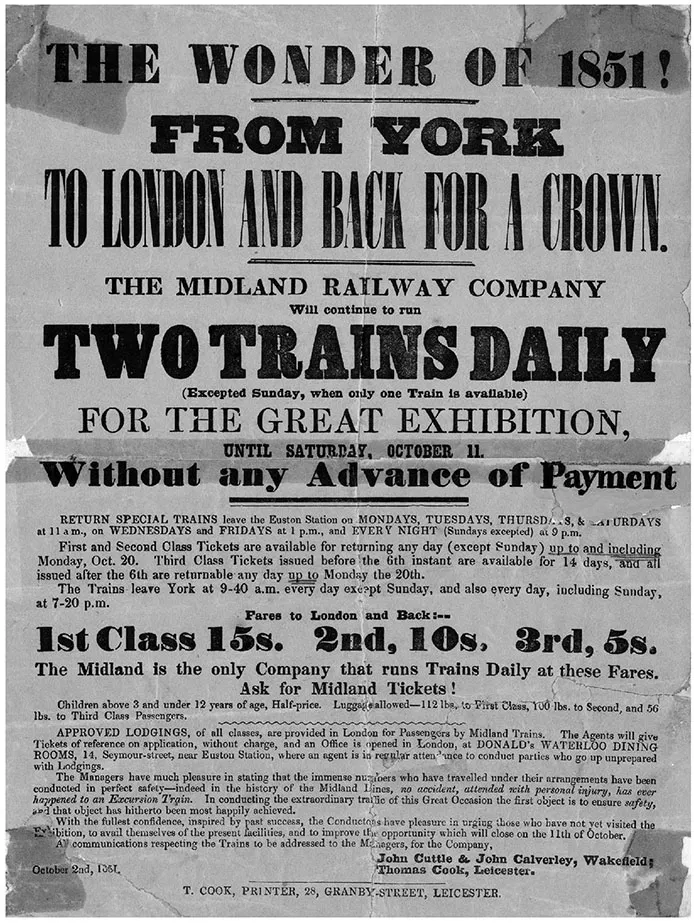 Plate 1.1 Poster advertising travel from York to the Great Exhibition in London in 1851 Source: © Thomas Cook