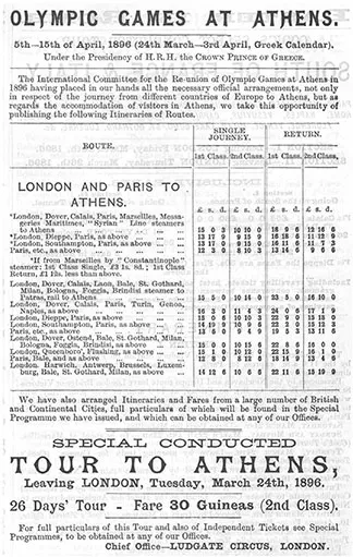 Plate 1.2 Extract from the Thomas Cook Excursionist monthly brochure advertising travel to the 1896 Olympic Games in Athens Source: ©Thomas Cook