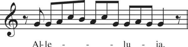 Fig. 1.2 Transcription of “Alleluia” from the Liber Usualis using contemporary staff notation. (DVD reference 2)