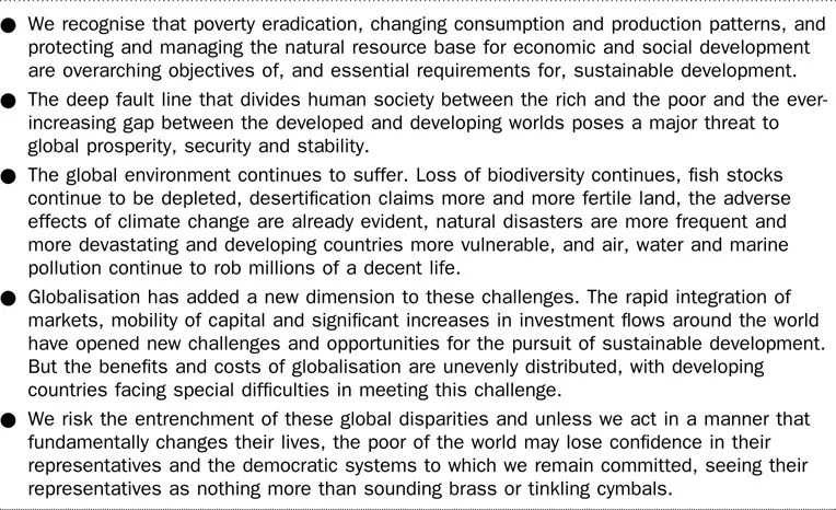 Figure 1.3 The Johannesburg Declaration on Sustainable Development: the challenges we face