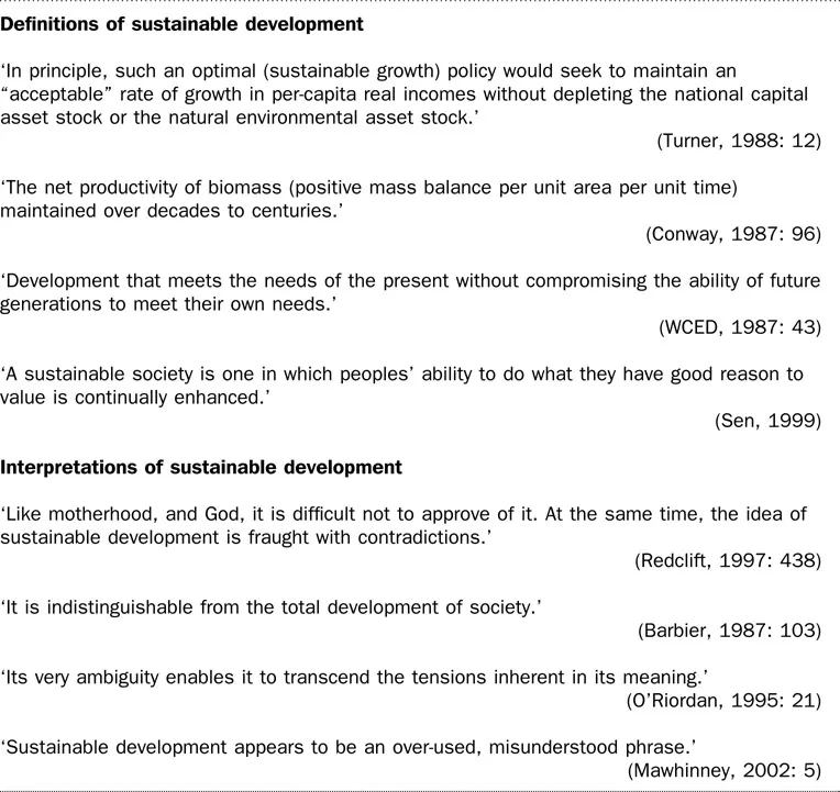 Figure 1.5 Defining and interpreting the contested concept of sustainable development