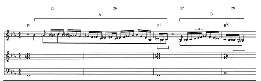 Figure 1.2. Cannonball Adderley, "Groovin' High," saxophone solo, mm. 25-28.