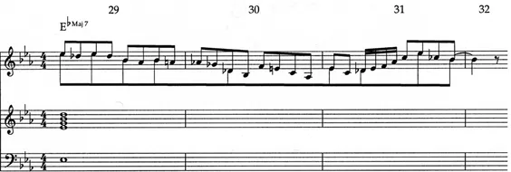 Figure 1.4. Cannonball Adderley, "Groovin' High," saxophone solo, mm. 29-32.