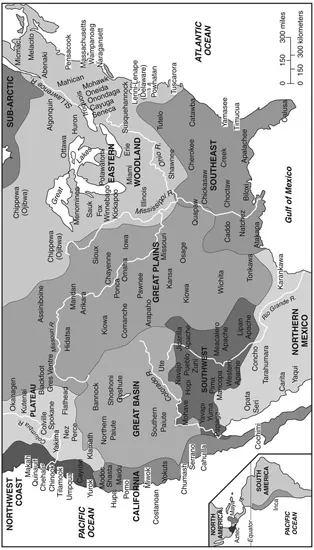 Map 1.2  The first Americans: location of major Indian groups and culture areas in the 1600s.
