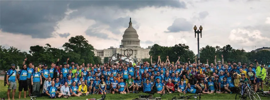 Figure 1.1 Climate Ride’s flagship event ends on the steps of the U.S. Capital, sending a clear message to politicians about the importance of environmentally-friendly legislation.