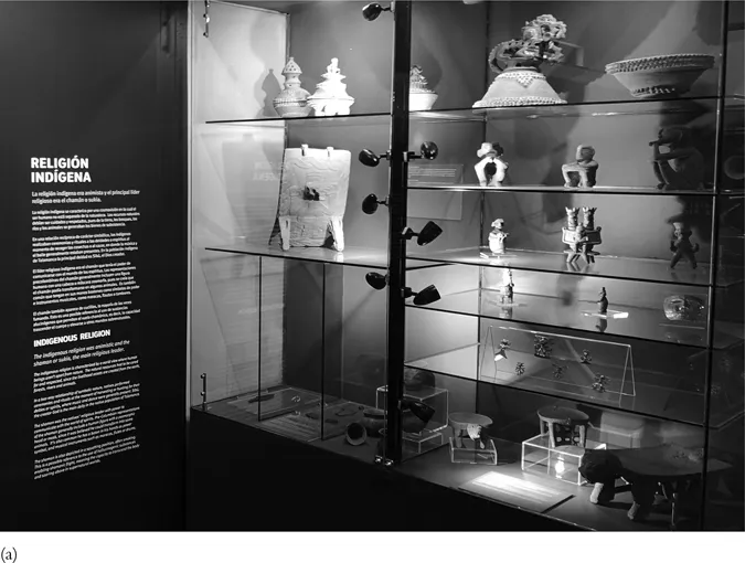 FIGURE 1.1–1.3 The exhibition of indigenous and Catholic religion, side by side, in the National Museum of Costa Rica. The text on the wall describes the indigenous religion very much in line with old theoretical presumptions about animism and shamanism.