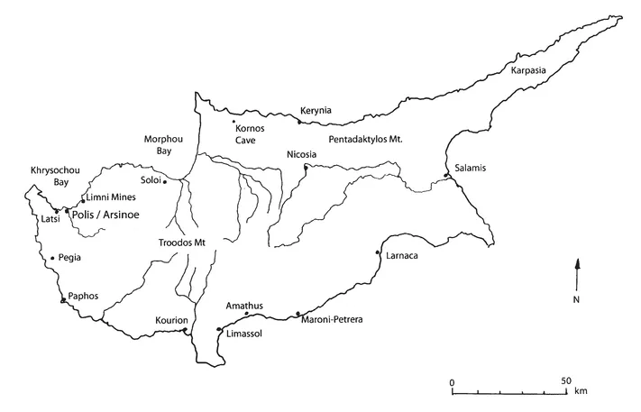 Figure 1.1 Map of Cyprus showing locations of Polis and other sites mentioned in the text (drawing: Brandon E. Johnson).