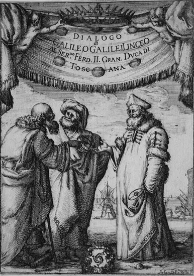 Figure 1.1 Stefano Della Bella’s etched title-page for Galileo’s Dialogue concerning the Two Chief World Systems (1632), showing Aristotle, Ptolemy and Copernicus.