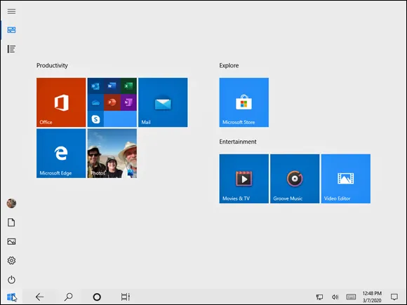 Snapshot of Windows 10 which behaves almost identically on laptops and desktop PCs (shown earlier) and tablets (above).