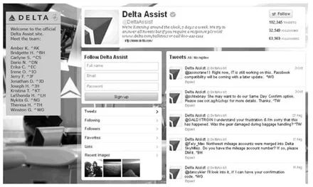 Figure 1.1 A screen shot of the Twitter profile, @DeltaAssist, used to help Delta Airlines customers.