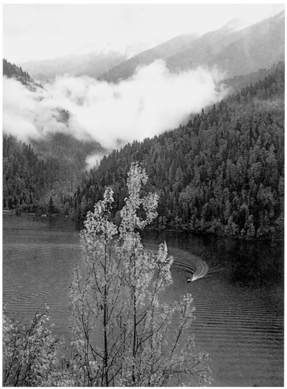 Lake Rits'a, nestling amidst high peaks 950m above sea-level in Northern Abkhazia, is one of Abkhazia's main natural attractions; 2,490m long, its maximum depth is 116m