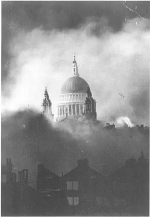 "I have nothing to offer but blood, toil, tears and sweat." âWINSTON CHURCHILL Smoke swirls around the dome of St. Paul's Cathedral during the London Blitz.